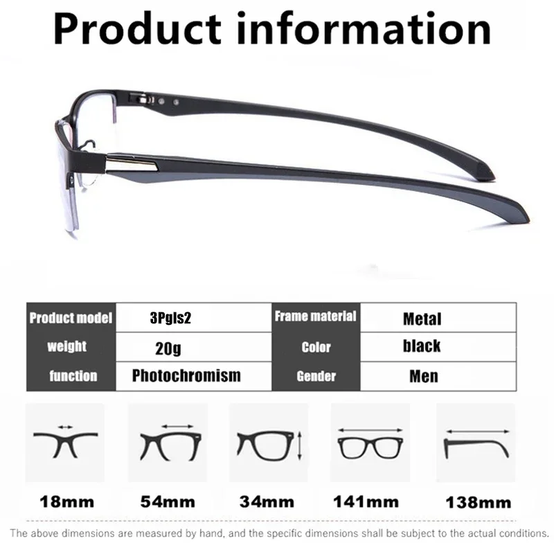 Progressive Multifokale Photochrome Lesebrille Anti-blau Licht Weit Anblick Gläser Männer Halb Rahmen Business Presbyopie Brille – Detail 19