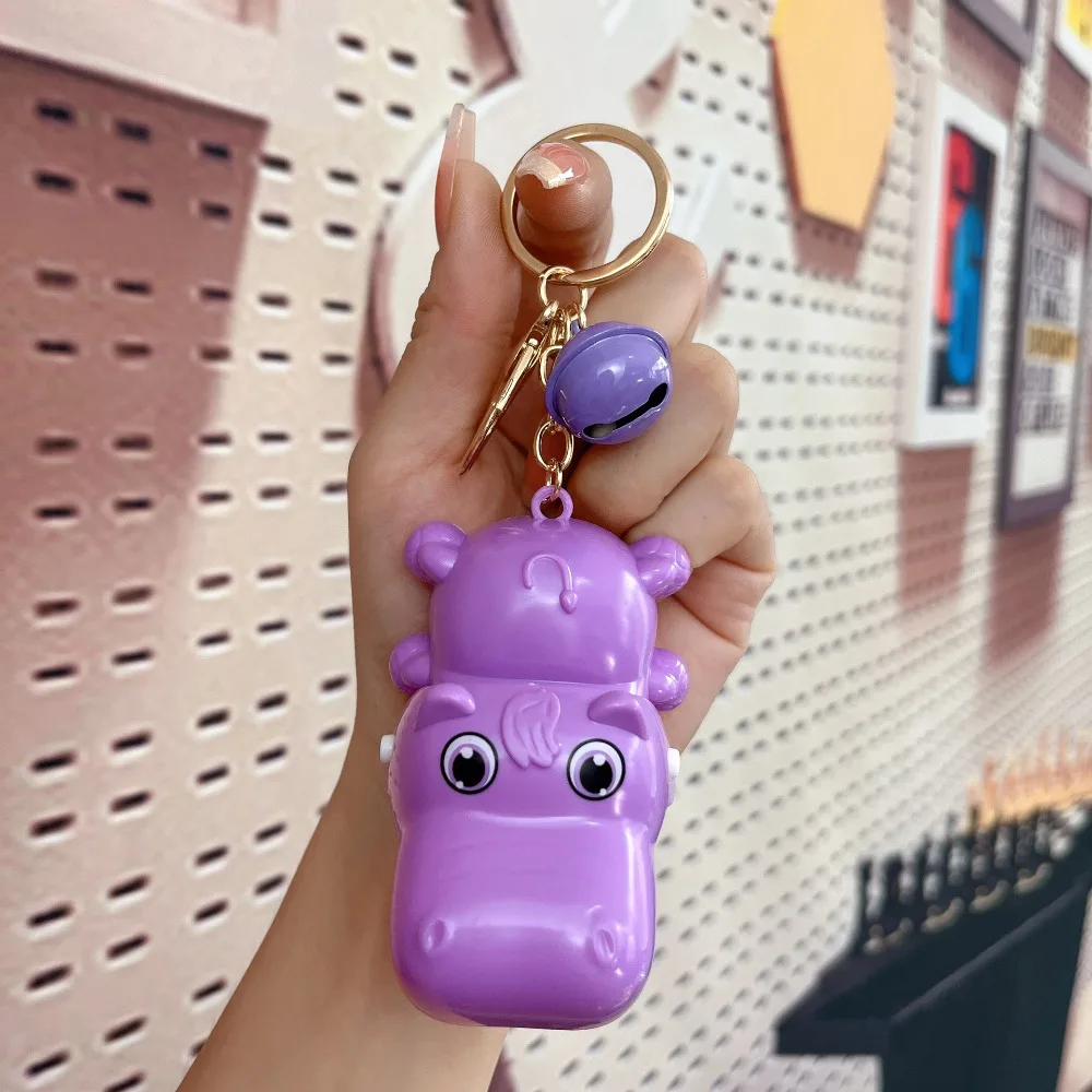 Portable Mini Moo Deng Key Ring Bell Luminiferous Bouncing Pig Mu Dang Doll Plastic Anti-loss Dwarf Hippo Pendant Zoo Souvenirs