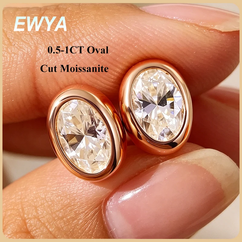 

Серьги-гвоздики EWYA с овальными муассанитами 0.5CT и 1CT в оправе, для женщин, серебро 925 пробы с покрытием 18k, имитация круглых бриллиантов, ювелирные изделия для ушей