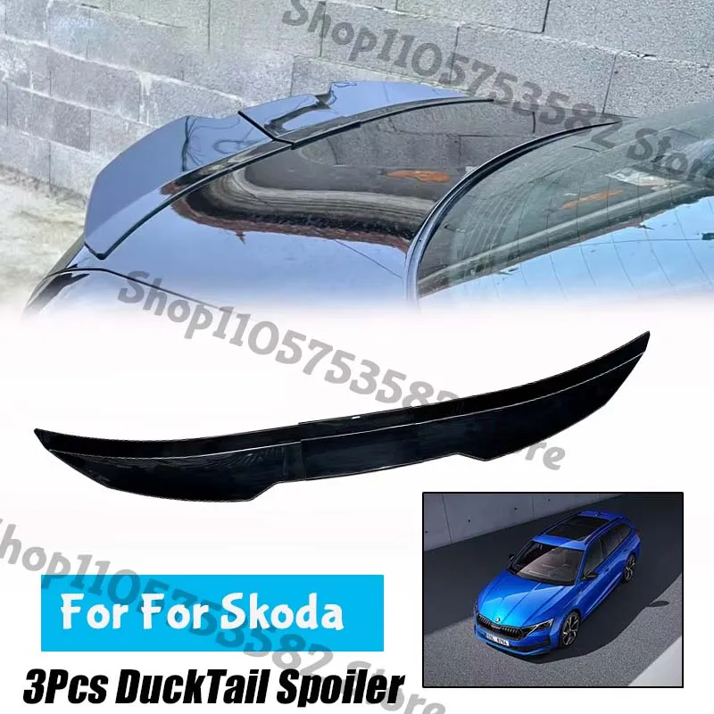 3Pcs Ducktail High Kick Trunk Spoiler For Skoda Universal Rear Boot Wing For Multi Models Car