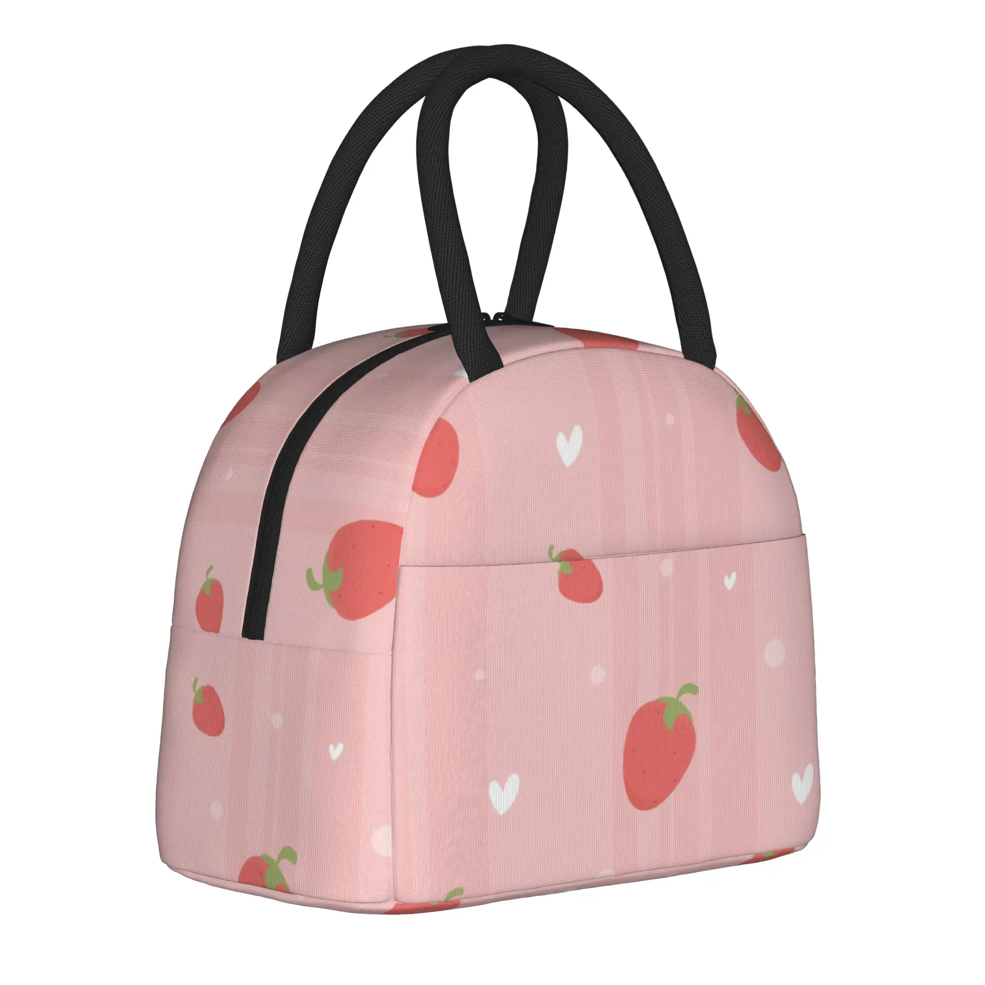 Strawberry Heart  Insulated Lunch Bags Thermal Bag Reusable Fruit Leakproof Tote Lunch Box Food Handbags School  Outdoor