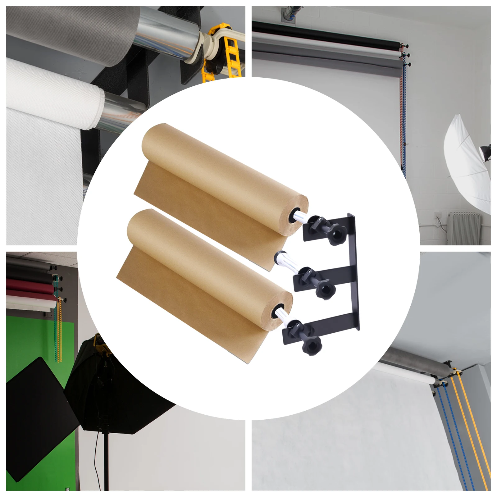 Photography 3 Roller Wall Mounting Manual Background Support System, IncludIng Six(6) Expand Bars, Three(3) Chains