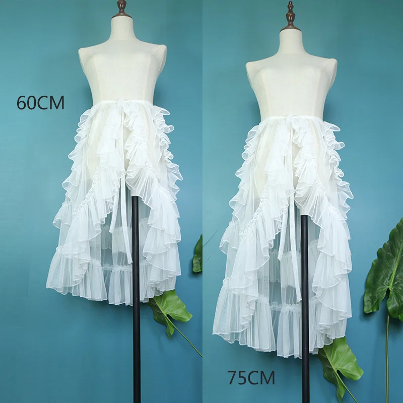 Dophee Sposa di lusso Garza da sposa Overskirts Prospettiva Increspature asimmetriche Vita alta Abiti Lolita Gonne da fata a rete medio-lunghe