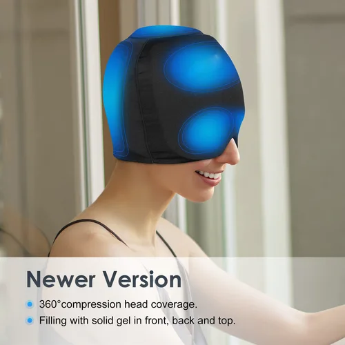 Gorro de hielo de 1 pieza, envoltura para la cabeza para el dolor de cabeza en migraña, gorro de Gel frío y caliente, paquete de hielo de Gel, bloqueo de luz, con Gel adicional en la parte superior