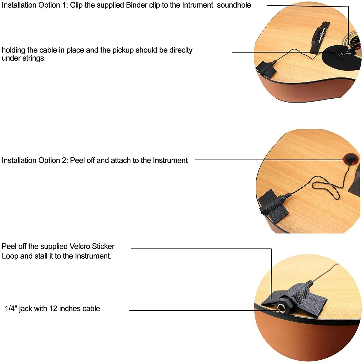 1 ชิ้น Piezo Contact ไมโครโฟนสําหรับกีตาร์ไวโอลิน Banjo Mandolin Ukulele