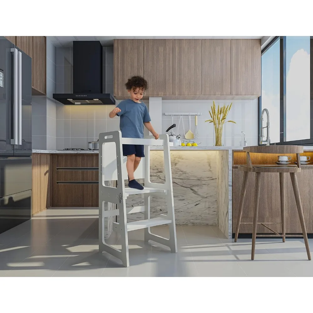 برج قابل للطي 4 في 1 - مقعد للأطفال الصغار مع سبورة ومكتب وكرسي - مقعد على طراز مونتيسوري والدورف للأعمار من 1 سنوات #3