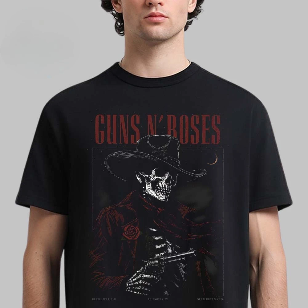 Guns N Roses Arlington TX 2026 Event Poster Live At Globe Life Field on September 9 2026 T-Shirt Rock Graphic Cotton Men Fan Tee