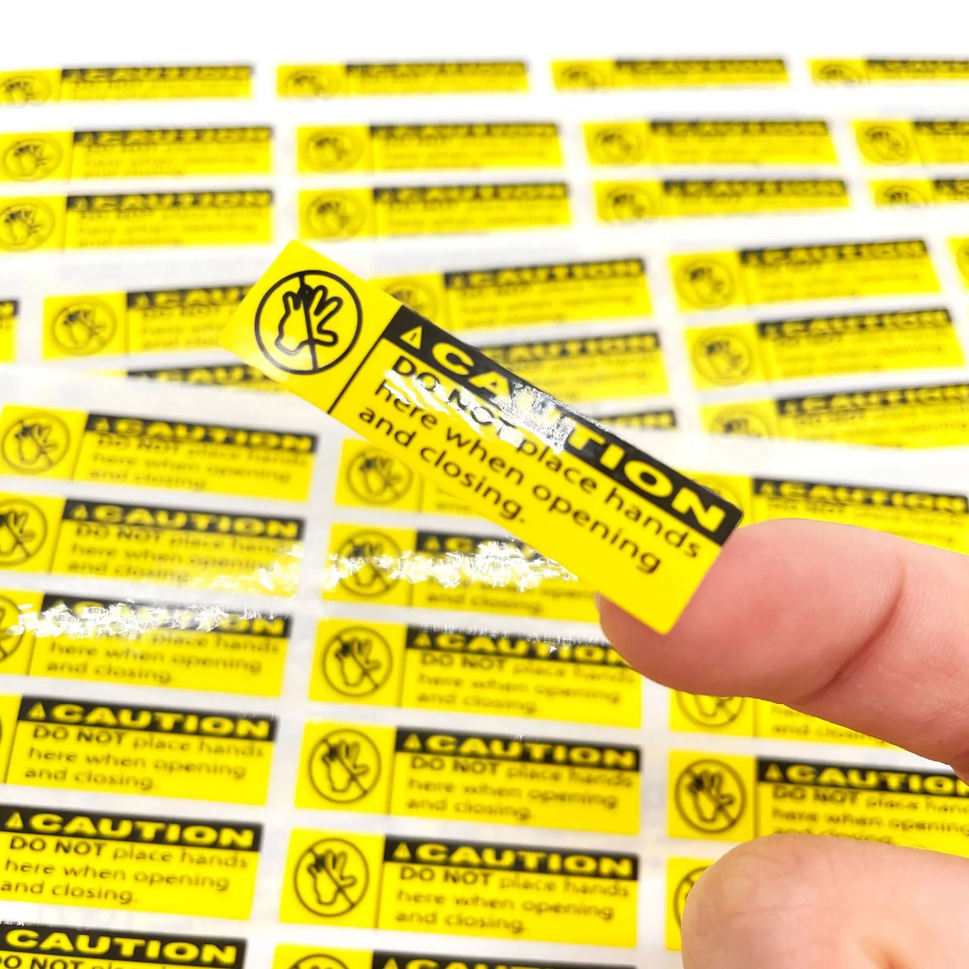 Maßgefertigte Gelbe PVC-Warnaufkleber für den Außenbereich, Bedruckte Personalisierte Design-Etiketten mit Glänzender Oberfläche und Klebstoff – Detail 1
