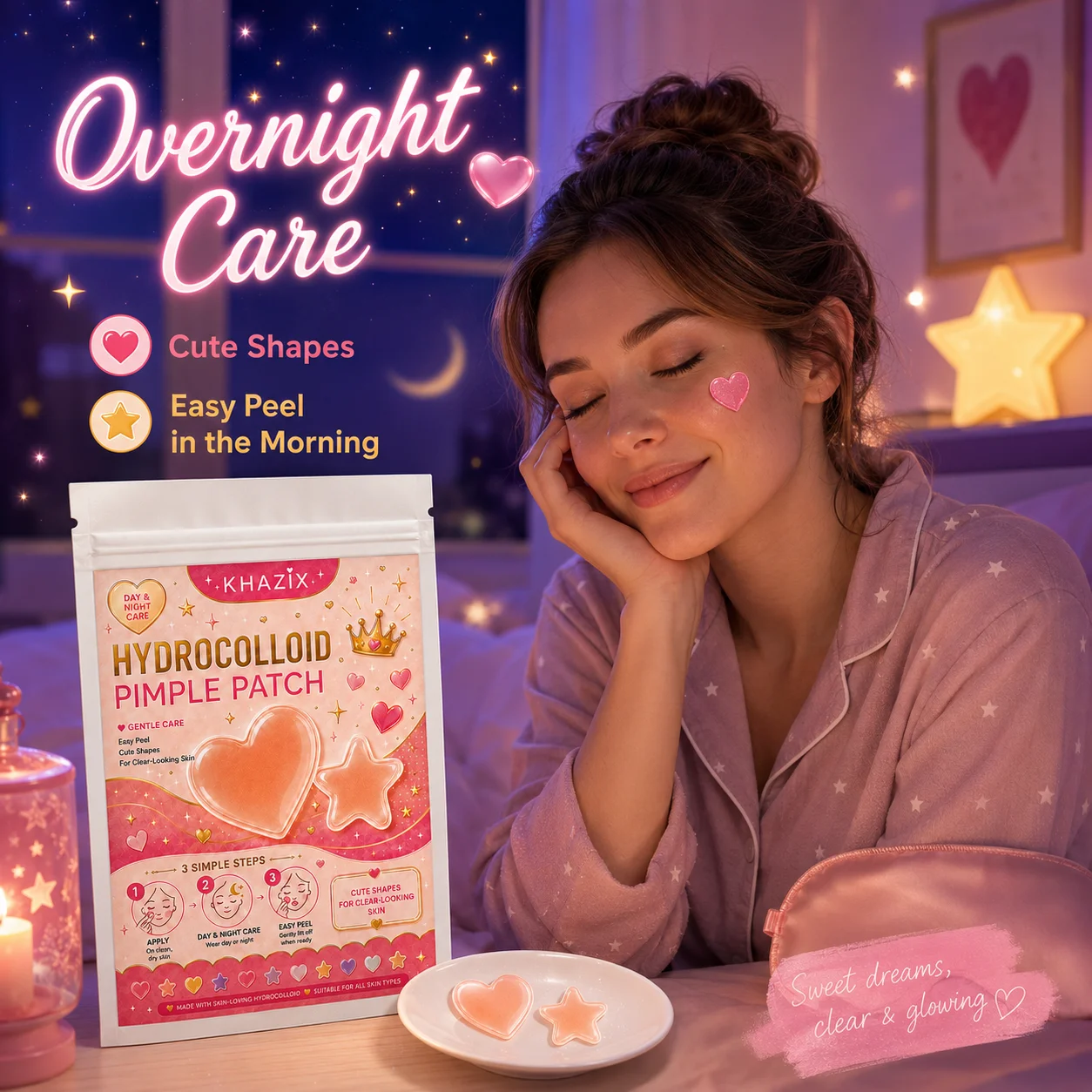 432Pcs Cute Star & Heart Hydrocolloid Face Patches, 8 Colors Invisible Blemish Cover Stickers, Gentle & Effective, Day & Night C