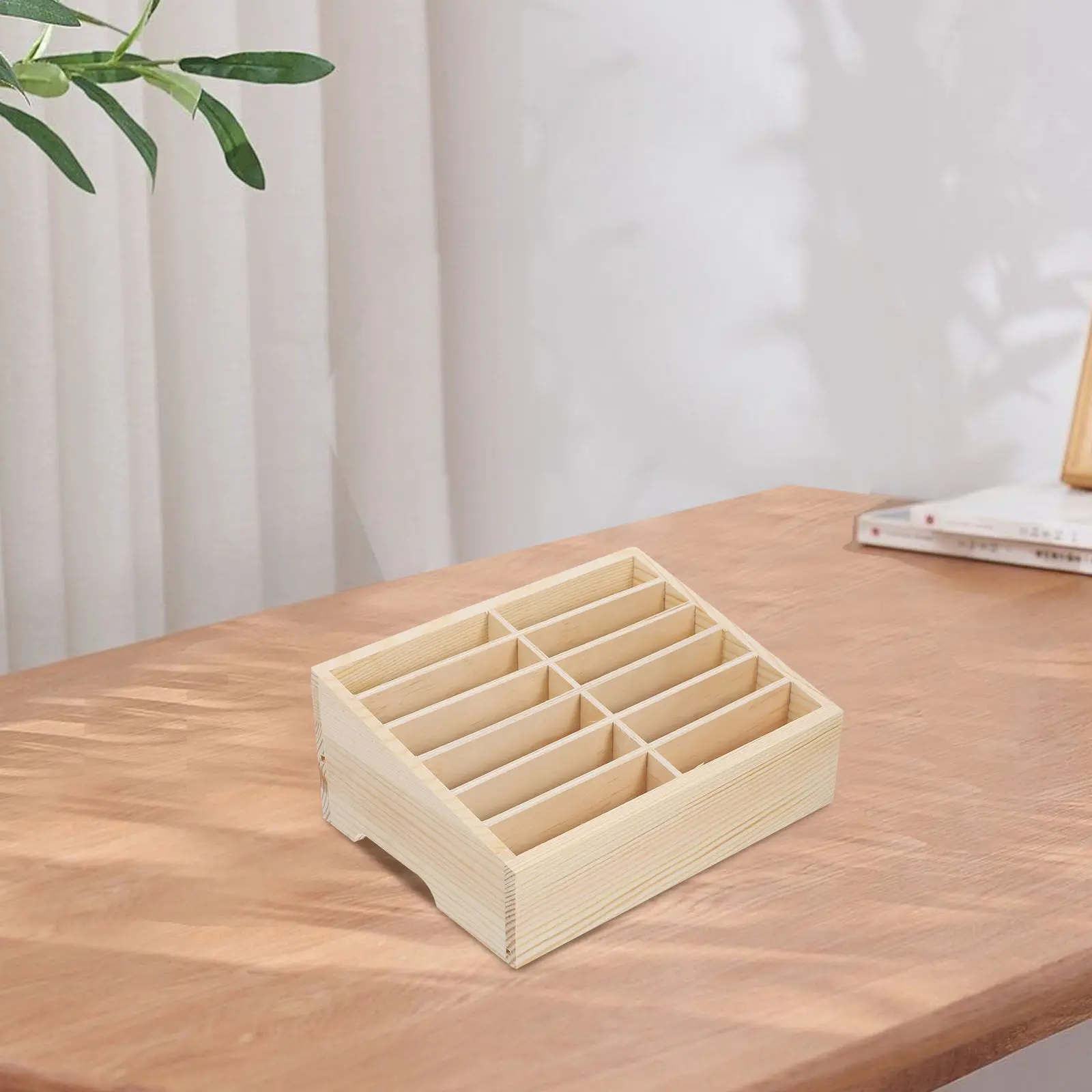 Wooden Phone Organizing Box Multi-Grid Mobile Phone Storage Case Temporary Holder for Office Classroom Meeting Room Use