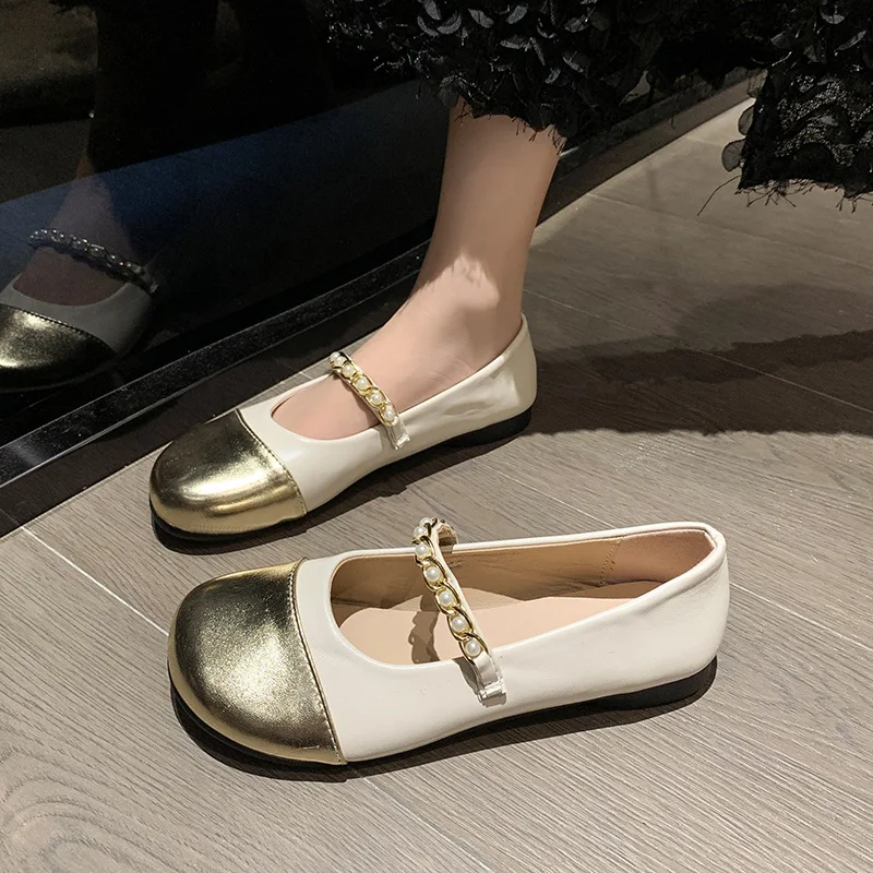 Women's Flat Shoes 2024 New Autumn Mary Jane Shoes Gentle Anti Slip Wear-resistant Banquet Pearl Round Toe Single Shoes Mujer