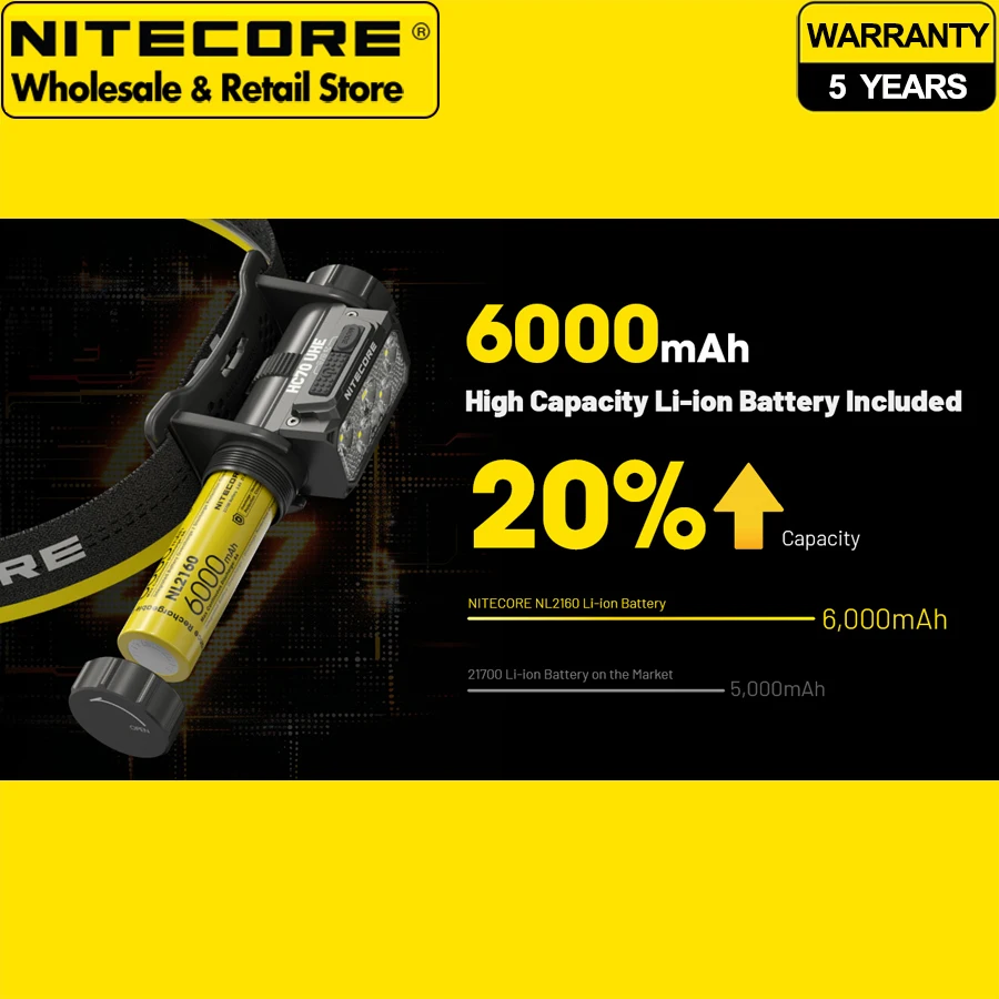كشافات عمل NITECORE HC70 UHE 1600 لومن 21700 عالية الأداء مع بطارية ليثيوم أيون 6000 مللي أمبير في الساعة #5
