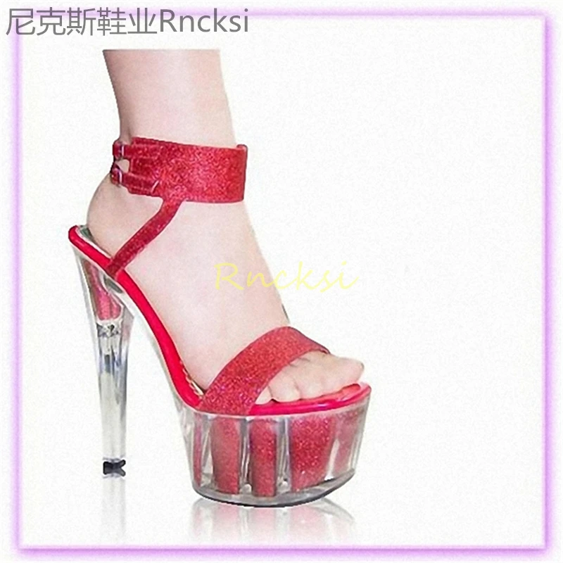 17cm High-heeled shoes sexy transparent bottom waterproof platform Super high-heeled sandals women\'s summer catwalk model shoes