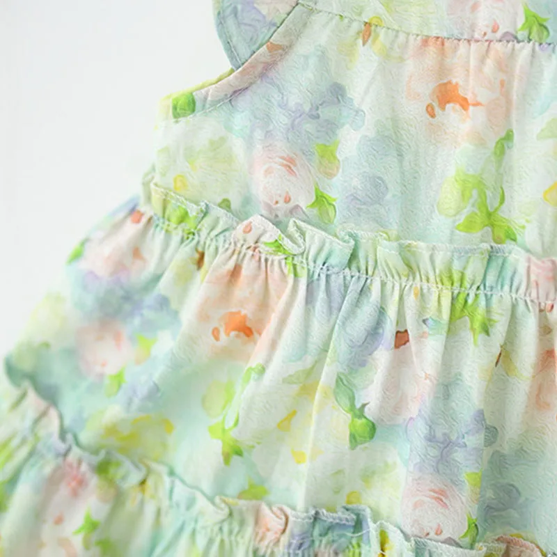 2Piece Summer Toddler Princess Dress Korean Fashion Cute Print Sleeveless Cotton Flower Girl Dresses+Sunhat Kids Clothes B149