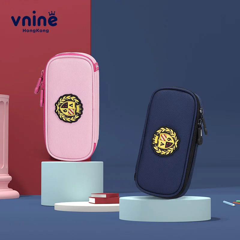 VNINE Elementary School Pencil Bag Girls English Style Multi functional Stationery Box Large Capacity Pencil Box Boys Simple