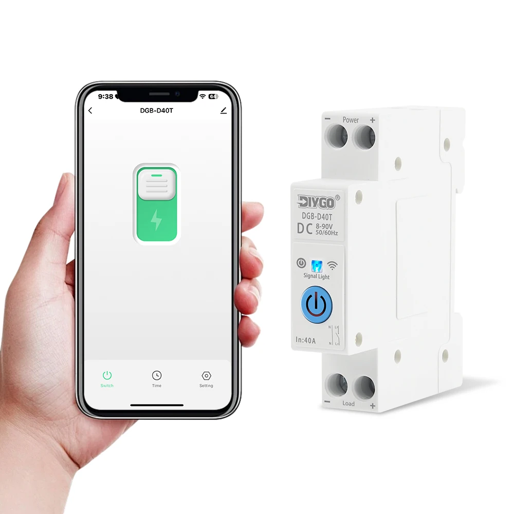 TUYA Smart Life DC WiFi Circuit Breaker MCB 1P 40A 8-90VDC DIN Rail Remote Control by APP Real-Time Monitoring for Smart Home
