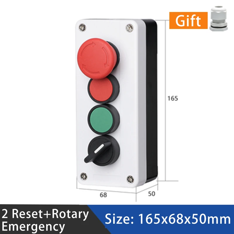 

Emergency Stop + Two Reset Button + 2 Position Rotary Switch 4P Waterproof Box Industrial Control Power NO NC