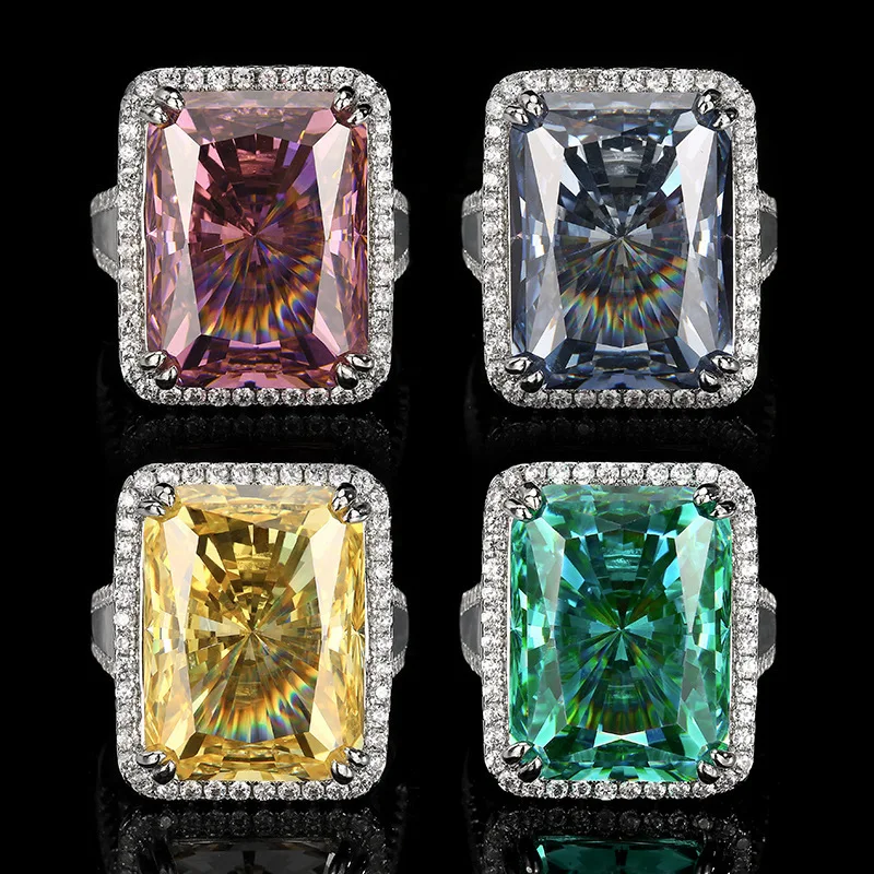 Copper base gold-plated simulation Redion cut square diamond ring for female lead
