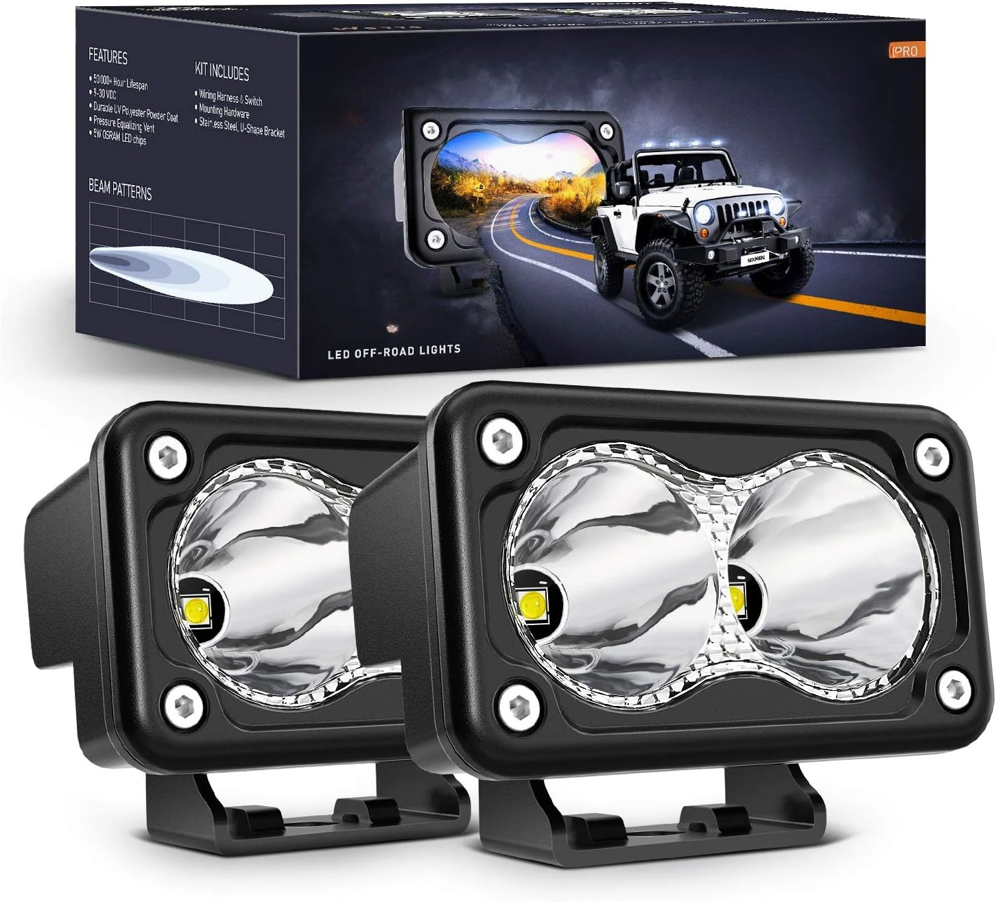 

2PCS 3Inch Motorcycle Led Pods 1300LM Built-in EMC Driving Light Super Spotlight Offroad Fog Auxiliary Lamp
