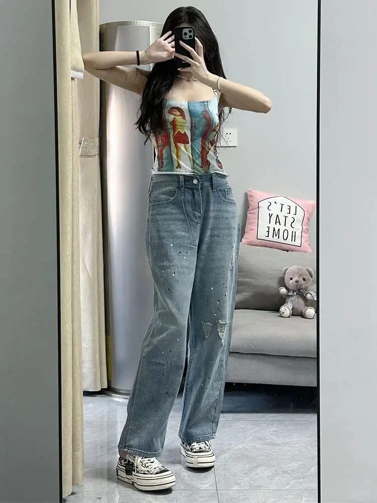 

High Waist Wide Leg Jeans Women's High Waist Straight Leg Jeans Spring Autumn Waed Outfit Casual Comfortable Long Pants