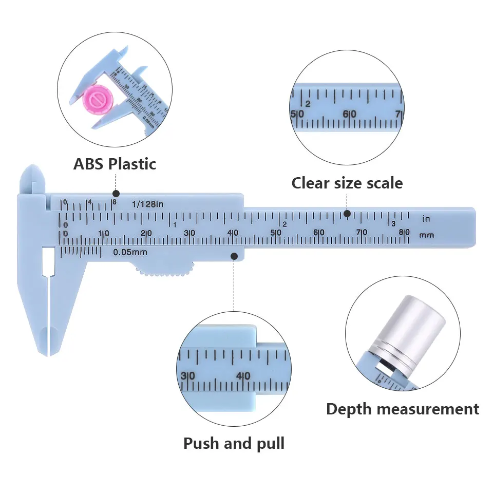 NEWCOME Portable 80MM Plastic Eyebrow Measuring Vernier Caliper Tattoo Caliper Ruler Plastic Permanent Makeup Measurement Tools