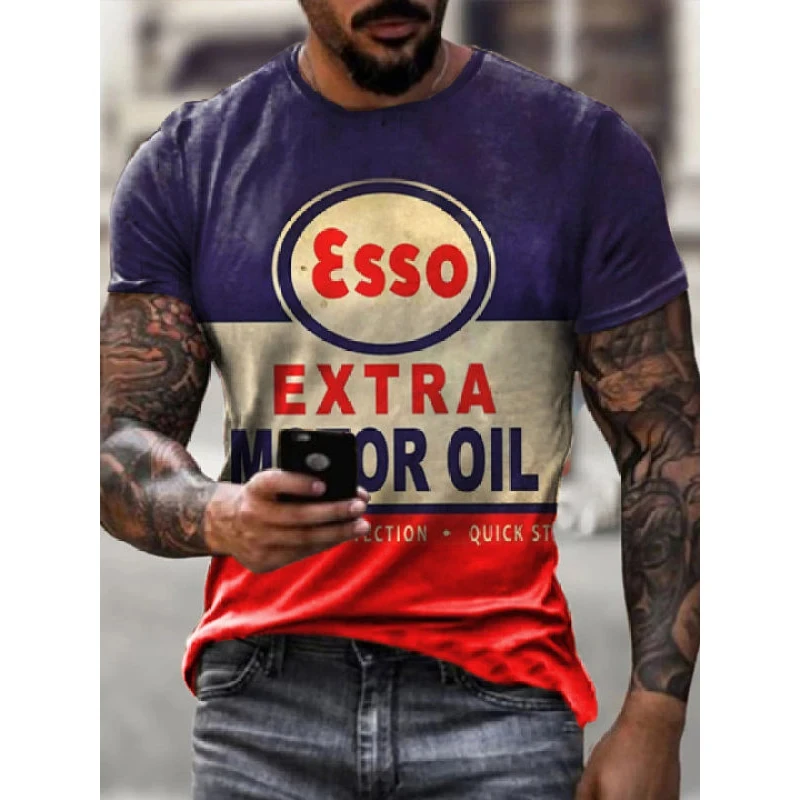 Vintage MOTOR Oil Racing T Shirt For Men Casual Short Sleeved Summer Route 66 3D Printed Oversized Streetwear Classic Tops Tees