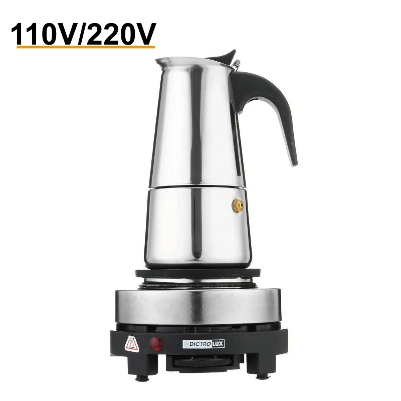 110V/220V Electric Coffee Maker Portable Stainless Steel Mocha Pot Electric Italian Coffee Maker Percolator Heated Coffee Stove