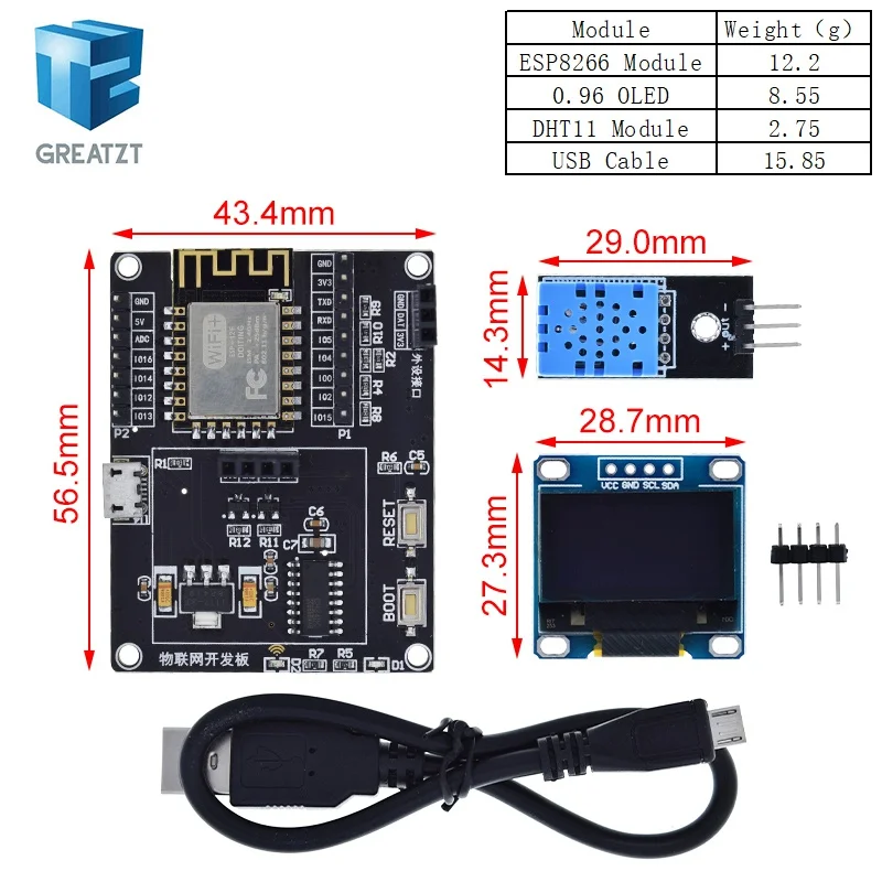 ESP8266 Weather Station DIY Kit IOT Starter Kits for Arduino with 0.96 OLED Display D1 MINI Wireless WIFI Bluetooth Module