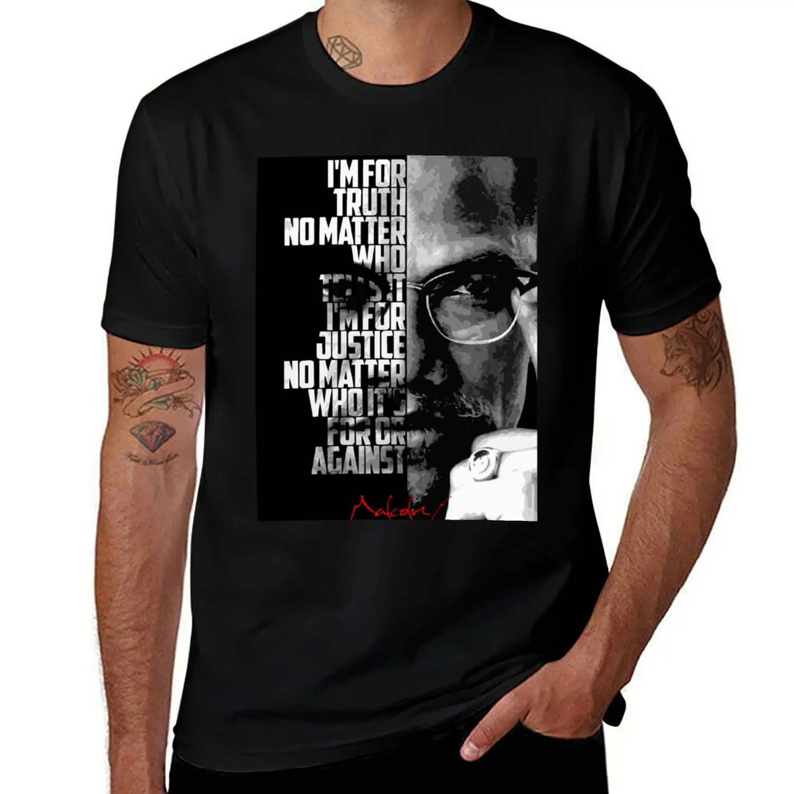 

Black and white Malcolm X quote poster T-Shirt mens graphic t shirts t shirt man luxury t shirts for man graphic tees T-shirt
