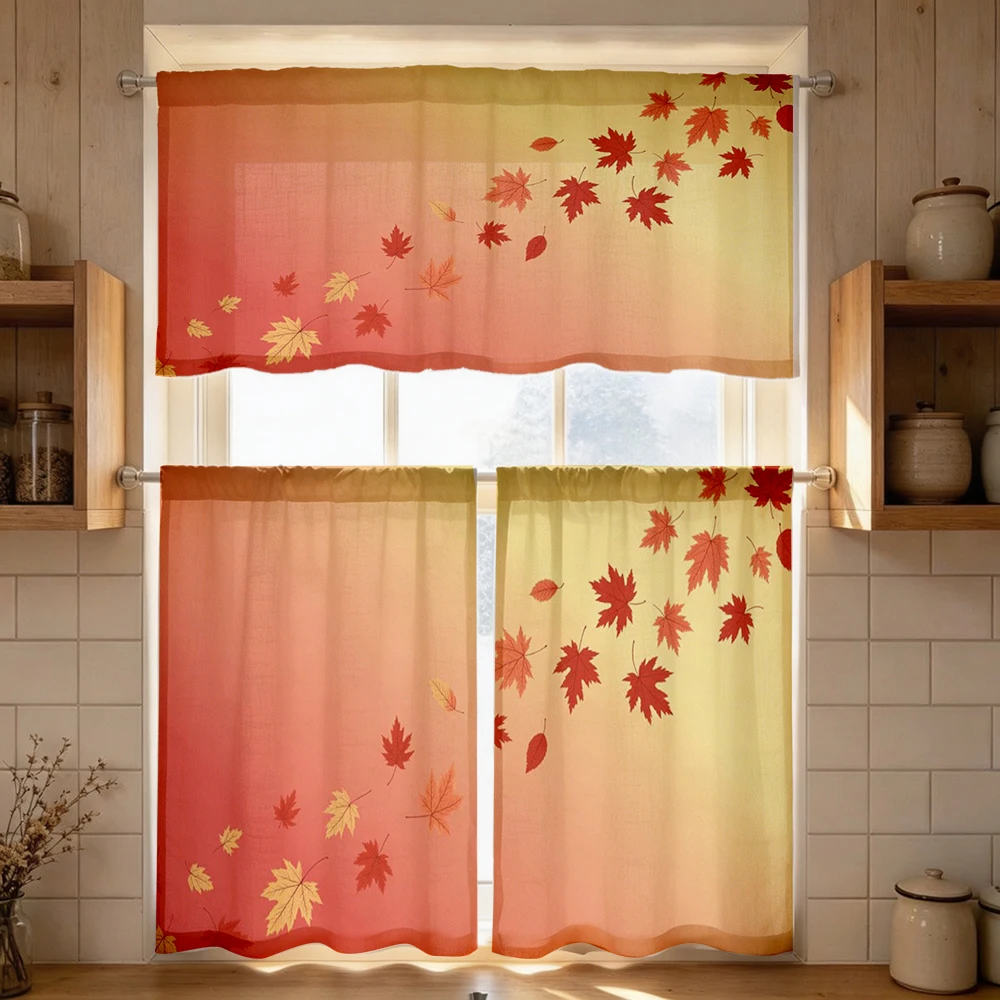 Fall Kitchen Curtains, Gradient Fall Maple Leaves, Digital Print, Kitchen Dining Room, Rod Pocket Polyester, Home Decor