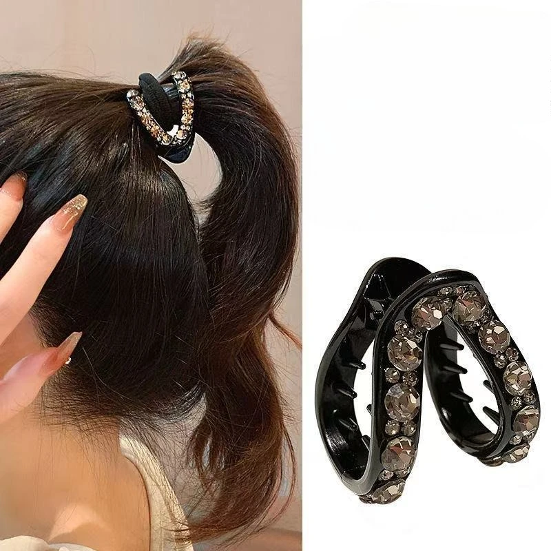 

Rhinestones High Ponytail Hair Claw Plastic Mini Ponytail Clip Women Girl Small Anti-Drooping Headdress Fashion Hair Accessories