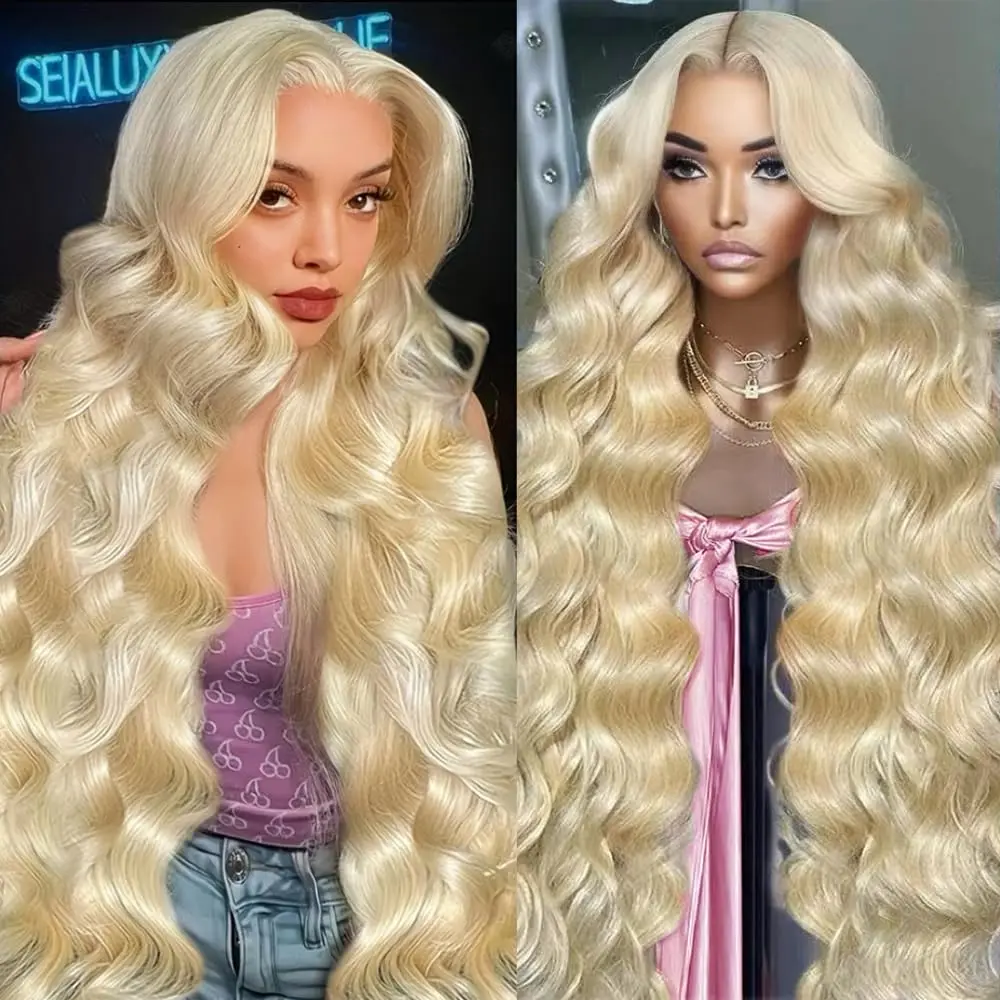 34 36 inch transparant kant 250 dichtheid 613 blond gekleurde body wave menselijk haar pruiken 13x4 13x6 volledige frontale kant voorpruiken