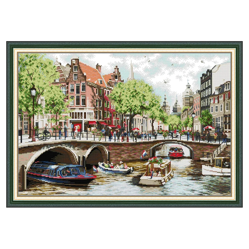 Streets of Amsterdam Patterns Counted Cross Stitch Set 11CT 14CT 16CT Stamped DMC Cross-stitch Kits Embroidery Needlework Gifts