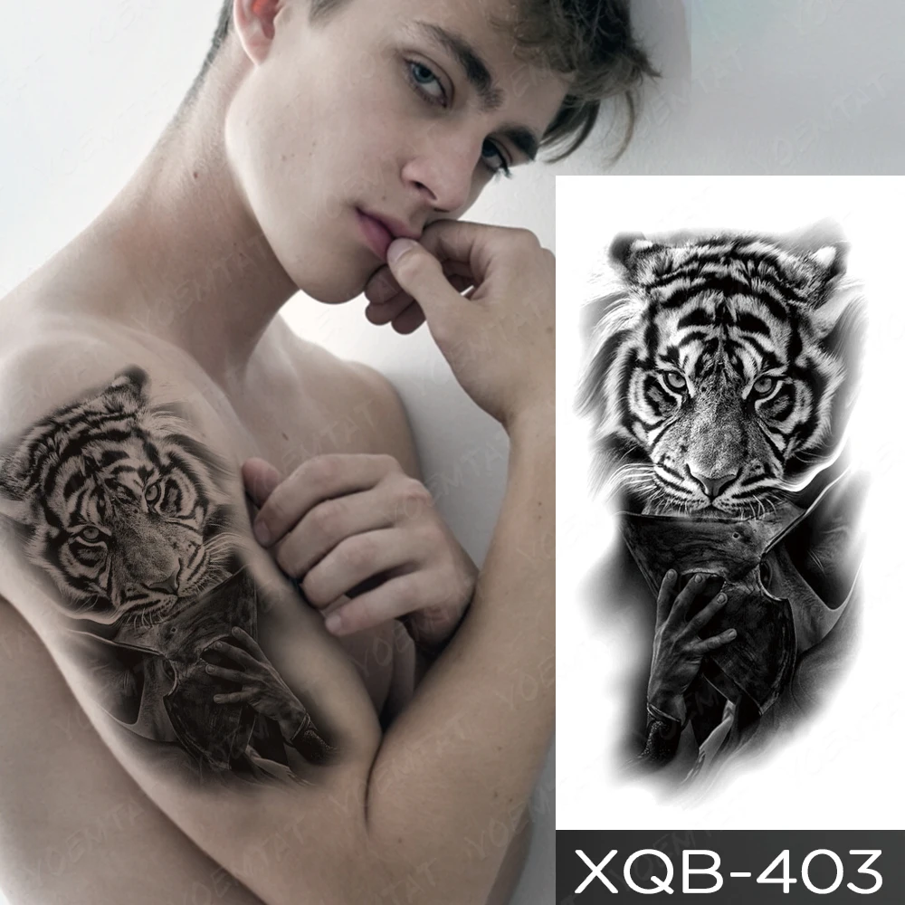 กันน้ำชั่วคราว Tattoo สติกเกอร์ Lightning Lion Tiger Wolf Owl Flash Transfer Tattoo ผู้หญิงผู้ชายแขนเอว Body Art รอยสักปลอม