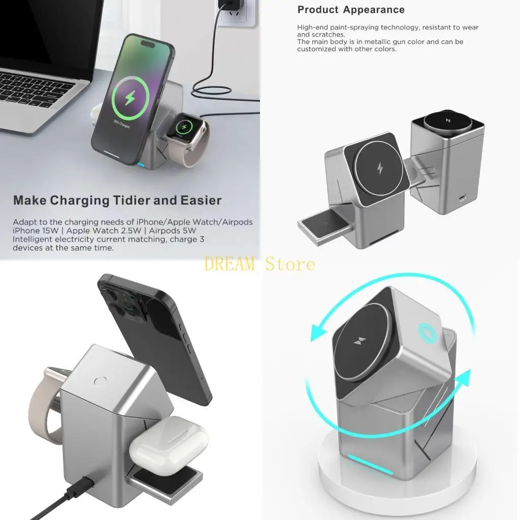 

Быстрая зарядка с магнитной подставкой и автоматическим вращением, 15 Вт, беспроводные зарядные устройства для гаджетов, лучшая