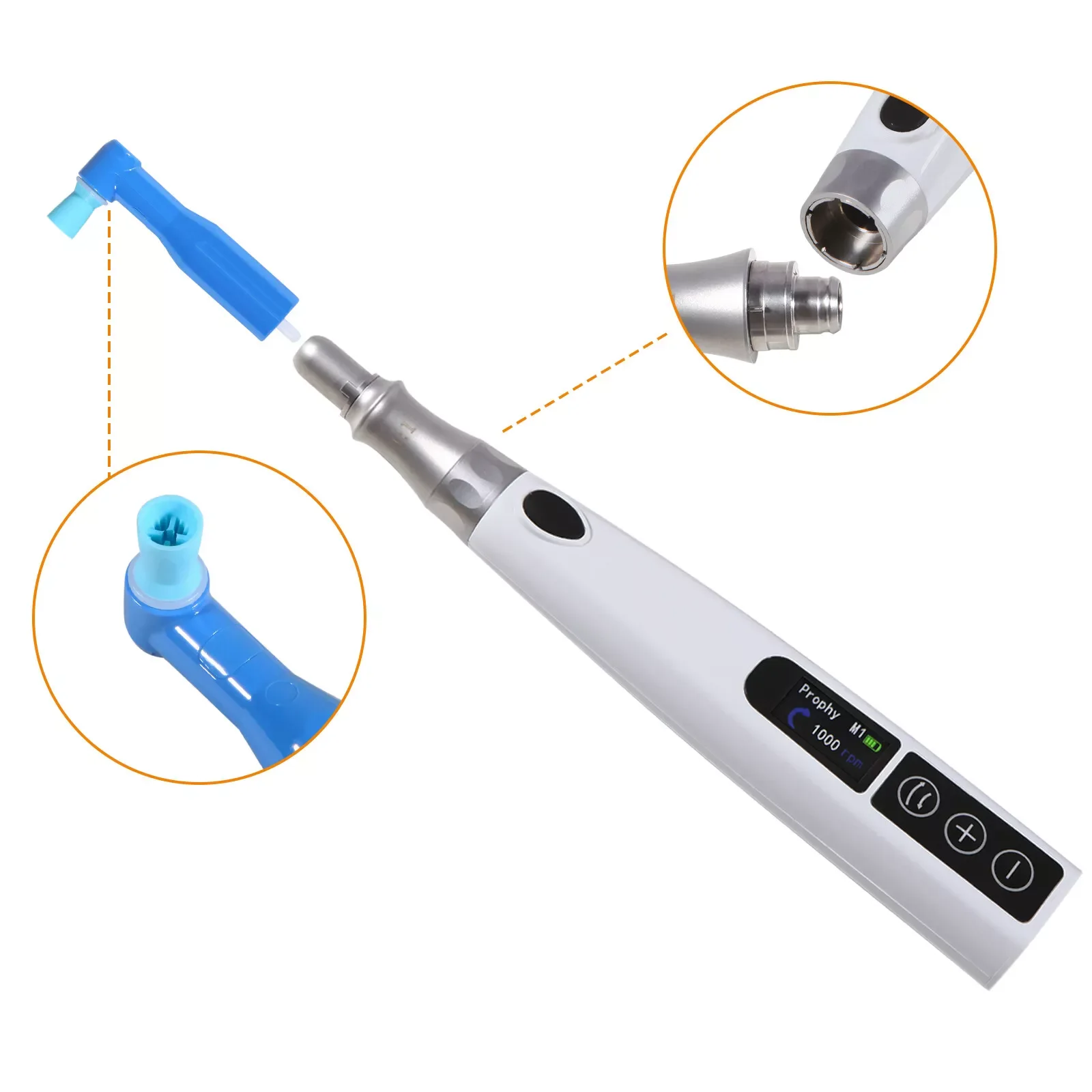 

Dental Cordless Electric Hygiene Prophy Handpiece 360° Swivel +2pcs Prophy Angles