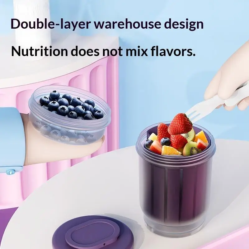 INS Leak-Proof Fruit Salad Cup Draining Folding Handle Fork Breakfast Cup Storage For School Office Lunch Picnic