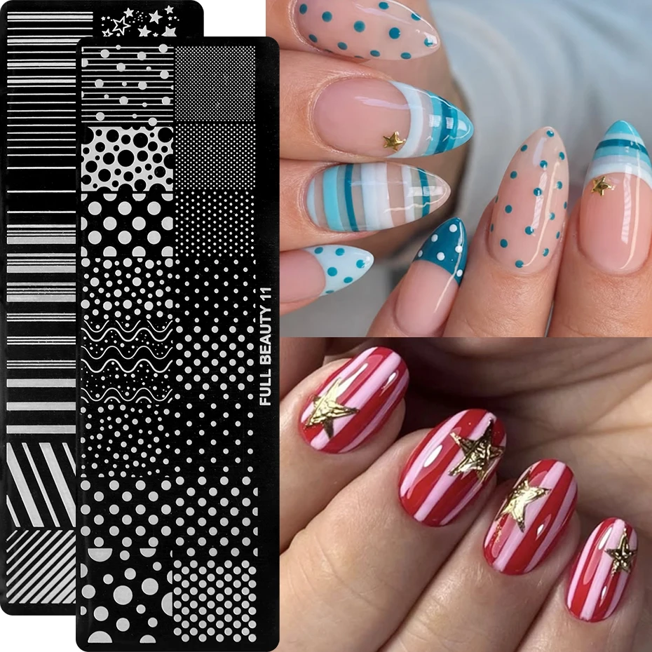 1 pcs 3D Y2K French Polka Points Nail Stamping Plates Fashionable Stars Stripe Lines Nail Art Templates Manicure Printing Mold