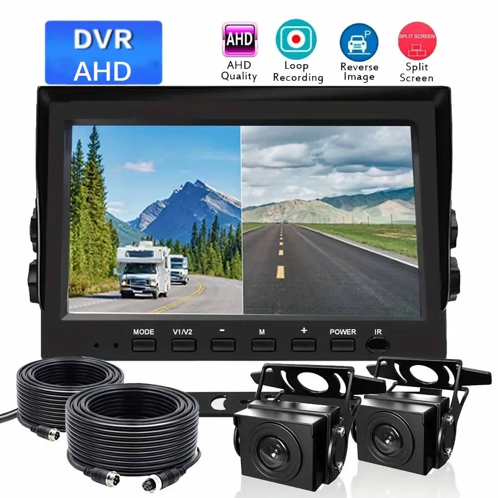 

7'' 2 Split Monitor + 2x AHD 1080P Backup Camera DVR System For Trailer Truck