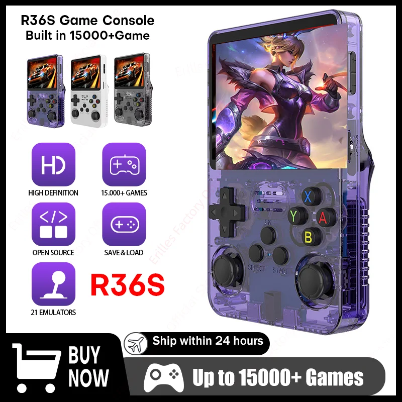Open Source R36S Retro Handheld Game Console 3.5Inch IPS 64G 128G 3200mAh Portable Pocket Game Player Player Game Card Kids Gift
