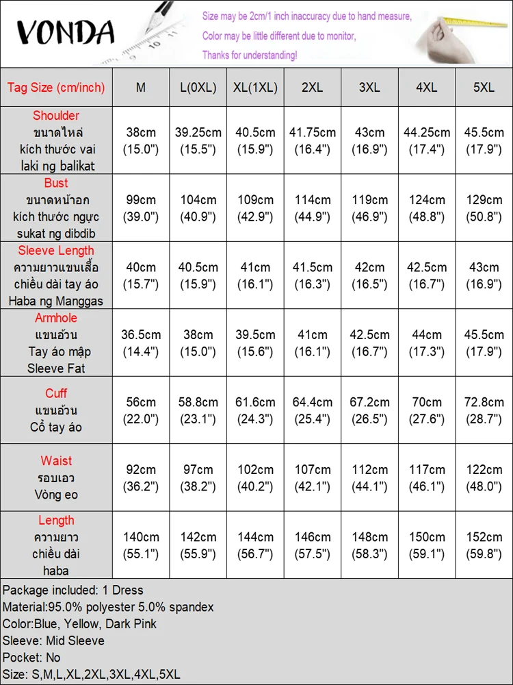 VONDA Women Maxi Dress 2025 Vintage Printed 3/4 Flare Sleeve Sundress Elegant Party Long Dress Casual Vestido Loose Robe