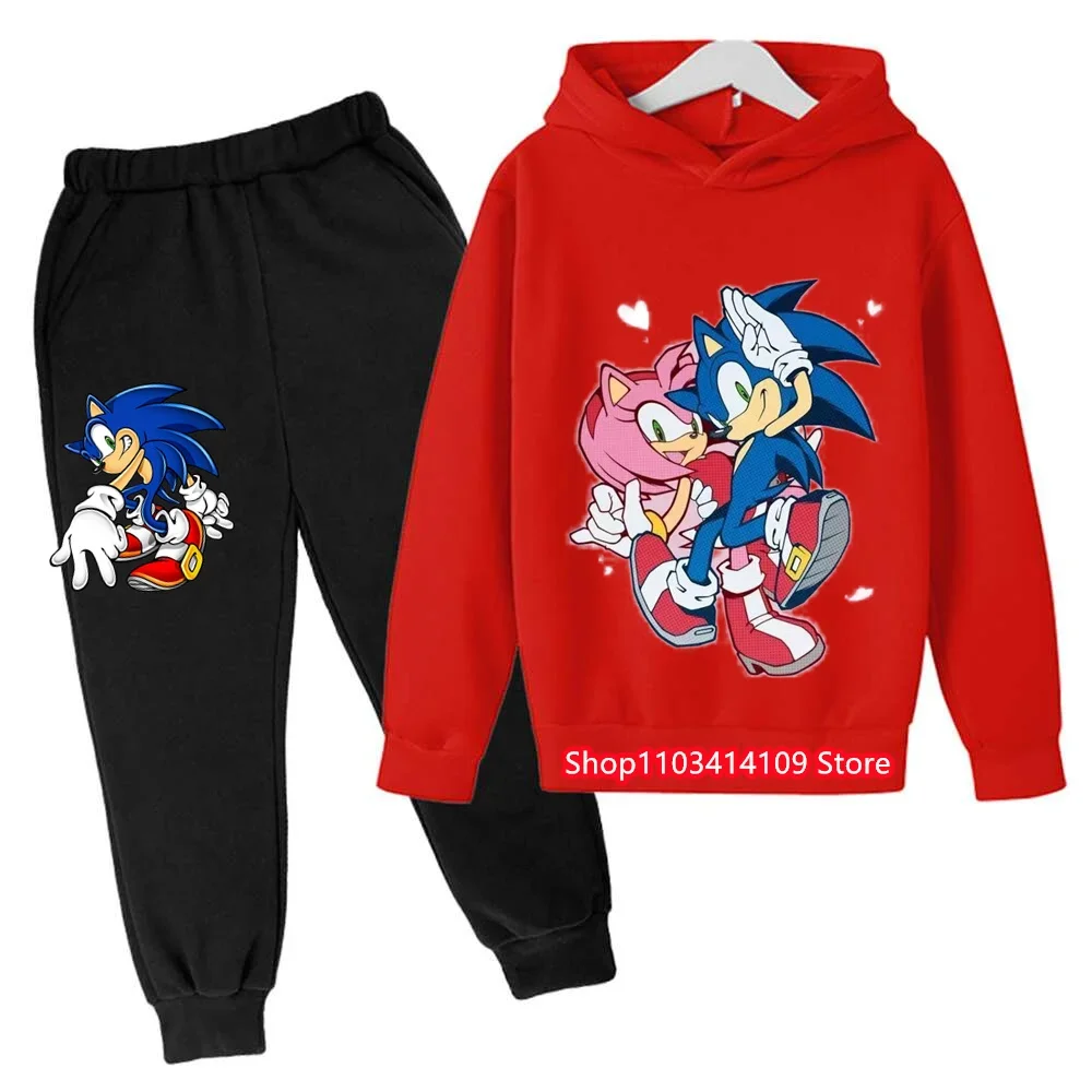 

Boys Girls Clothing Casual Sonic- Hoodie Set Kids 2pcs Sets Spring Autumn Toddler Cartoon Hooded +pants Tracksuit Girls Clothes