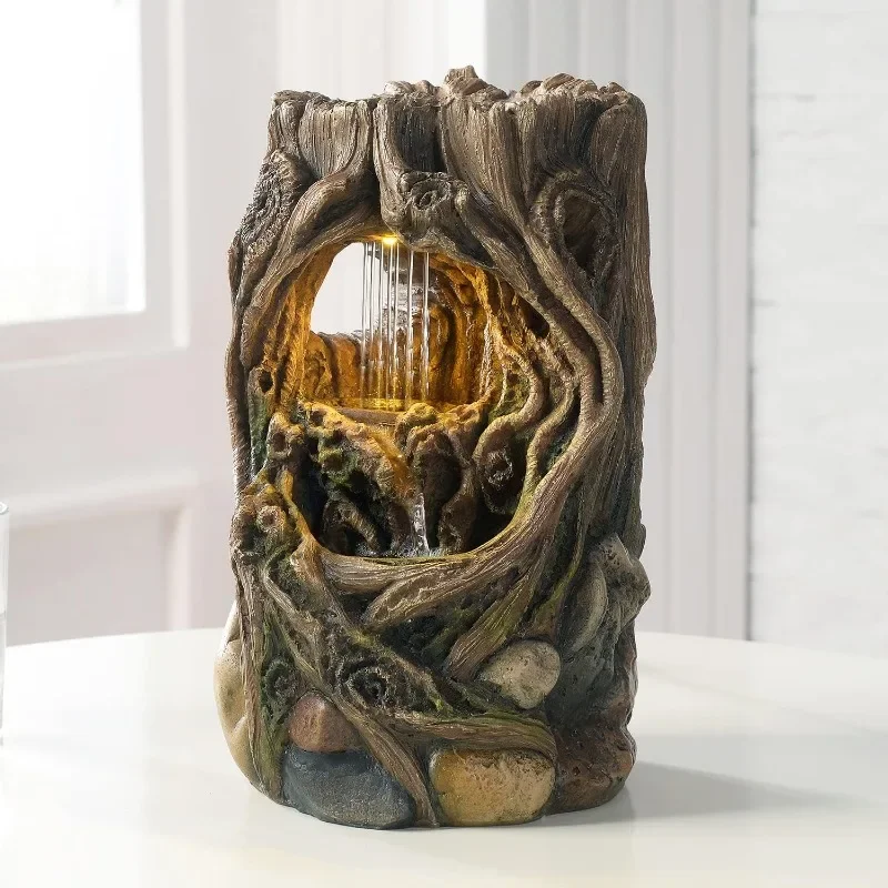 

Indoor Fountain Beautiful Stump Water Fountain Relaxation Raindrop Fountains Meditation Desk Fountain Artistic Waterfall