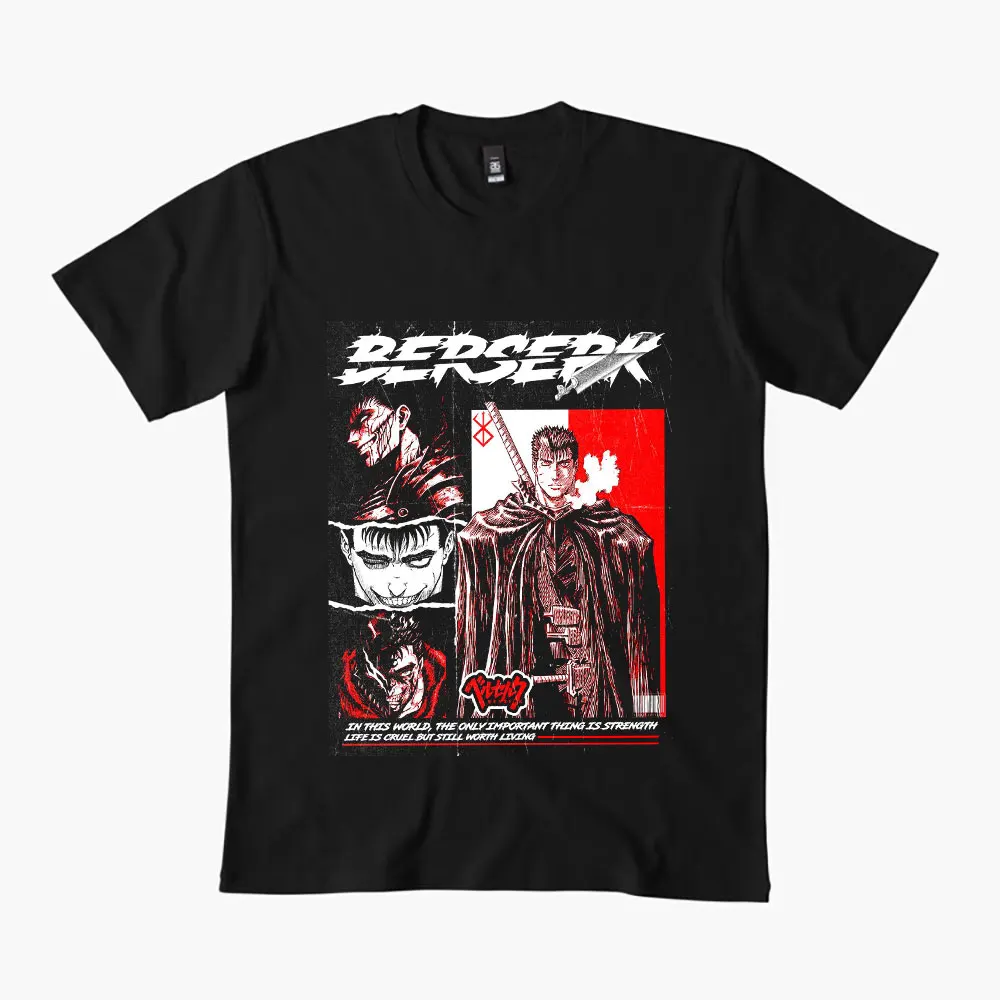 

0325 Guts Berserk Japanese Anime Gift t shirt 100% cotton print clothing Swordsman Manga Graphic Tee Y2K clothes Large size Tops