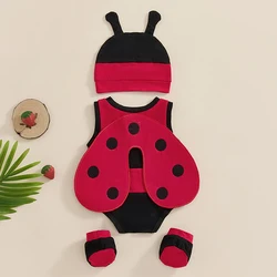 4Piece Newborn Baby Ladybug Costume Halloween Set Cute Infant Boy Girl Romper Wing Hat Socks Cosplay Clothes Photography Props