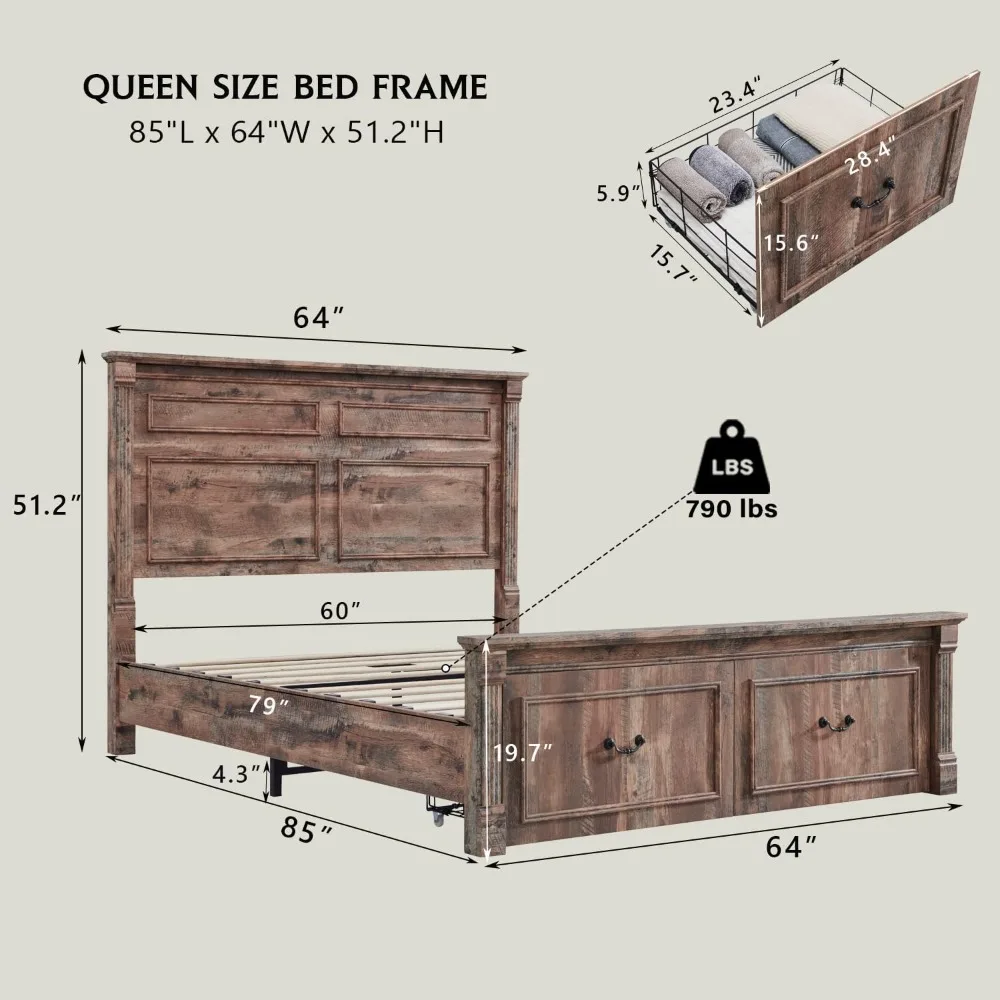 Farmhouse Queen Size Bed Frame with 51