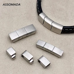ASSOMADA Stainless Steel Magnetic Clasps Leather Rope Bracelets Three Link Buckle Connector Accessories For DIY Jewelry Making