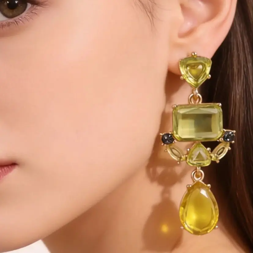 Geometric Transparent Yellow-Green Resin Earrings Triangular Teardrop Square Unique Women's Jewelry Summer Gift NEW
