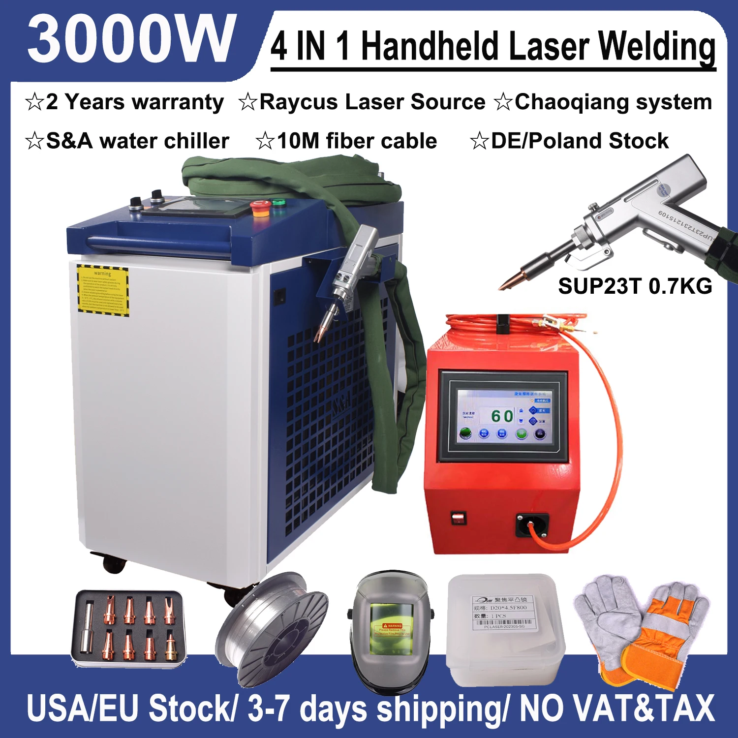 4 IN 1 Raycus Fiber Laser Welding Cleaning Cutting Machine Weld seam cleaning Fiber Handheld Laser CWFL-1500ANW02 water chiller