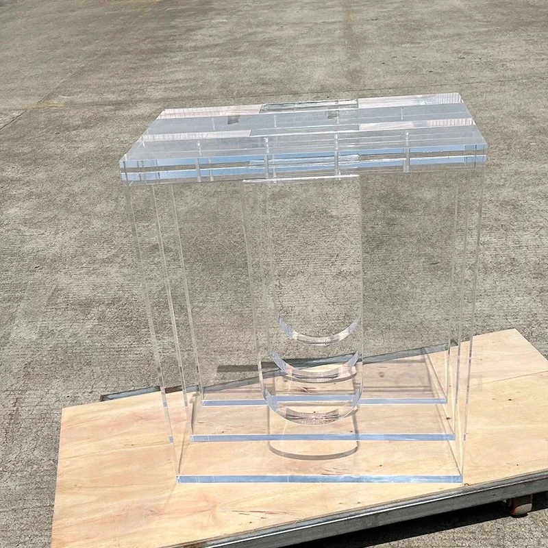 A  acrylic transparent table  suspended leg island table table feet T-shaped one-shaped support frame